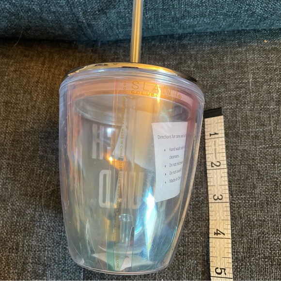 Slant Collections 10 ounce plastic drink cup with straw and copper colored lid. - Picture 6 of 7